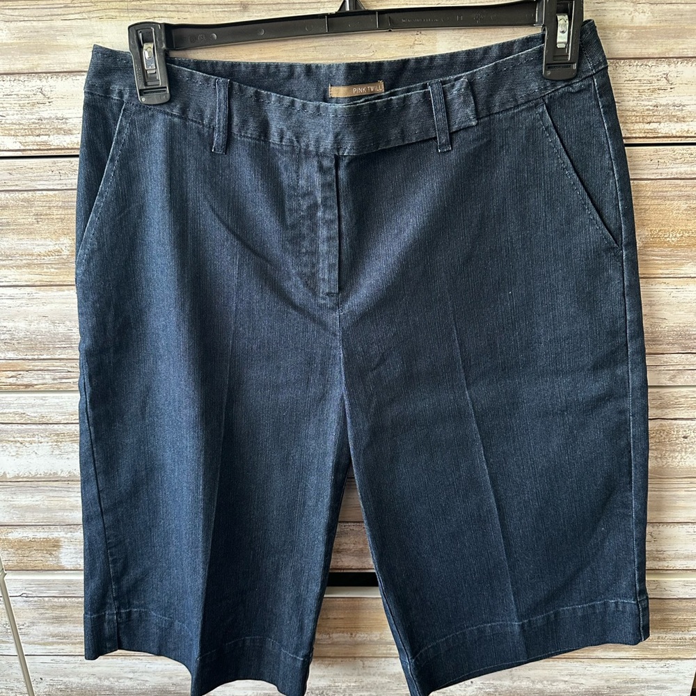✨ Pink Twill Denim Bermuda Shorts Size 10 Blue Stretch Jean Shorts 👖
